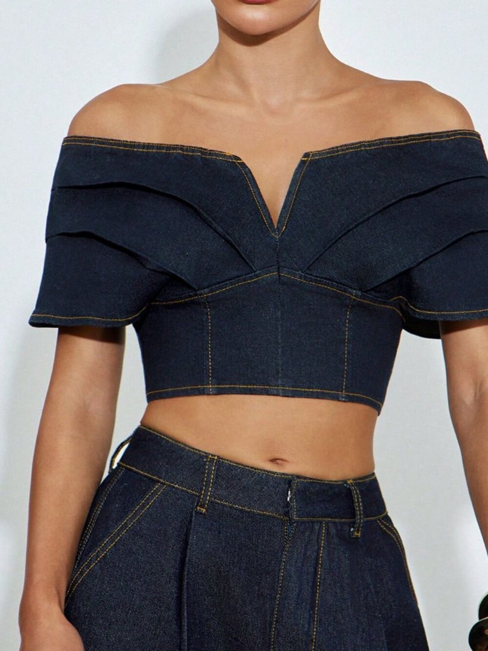 Blue Casual Women's Denim Off Shoulder Crop Top